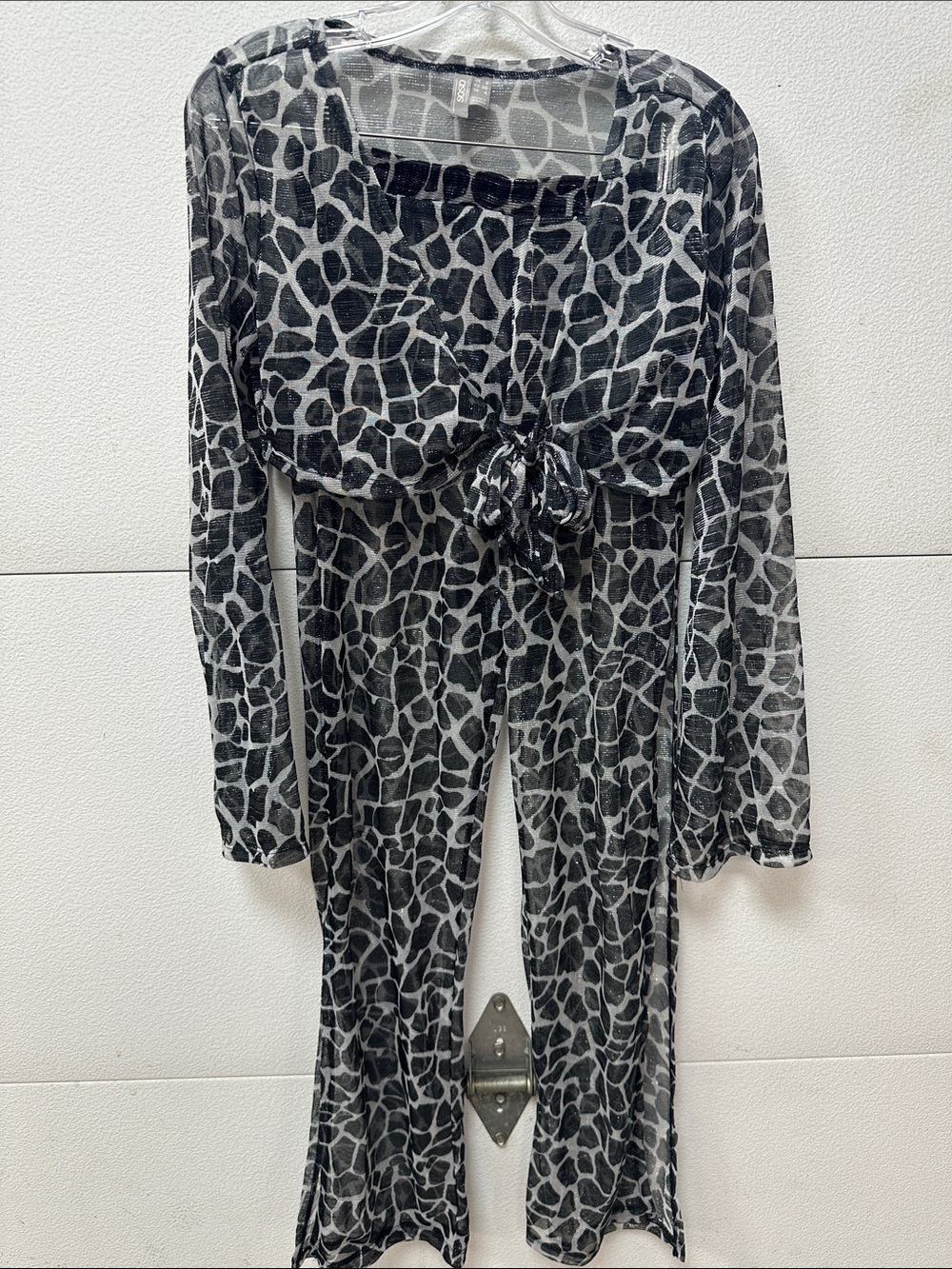 ASOS Black & White Sheer Animal-Print Swim Coverup with Front Tie